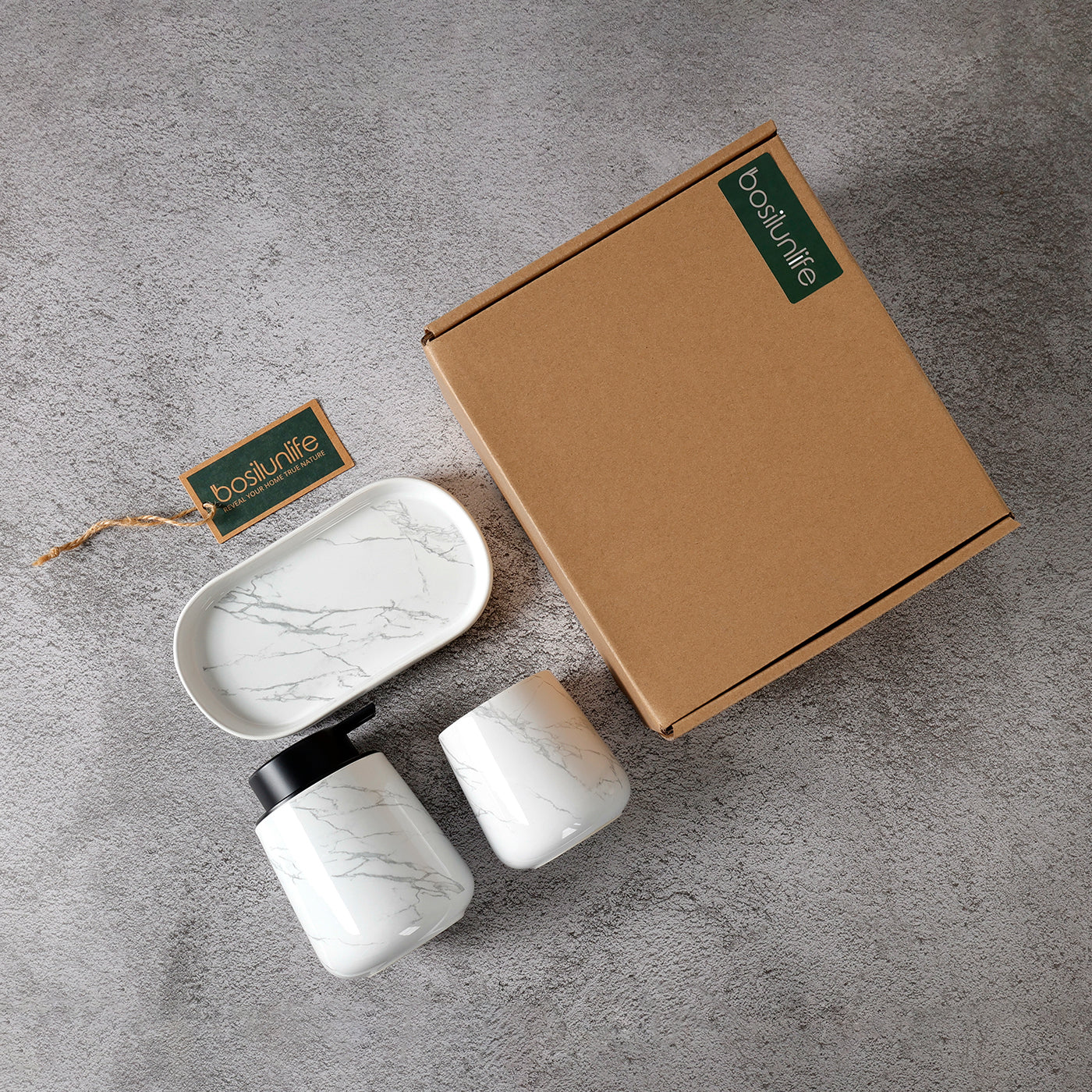 BosilunLife Marble Foaming Bathroom Set Recycled Eco-Clay