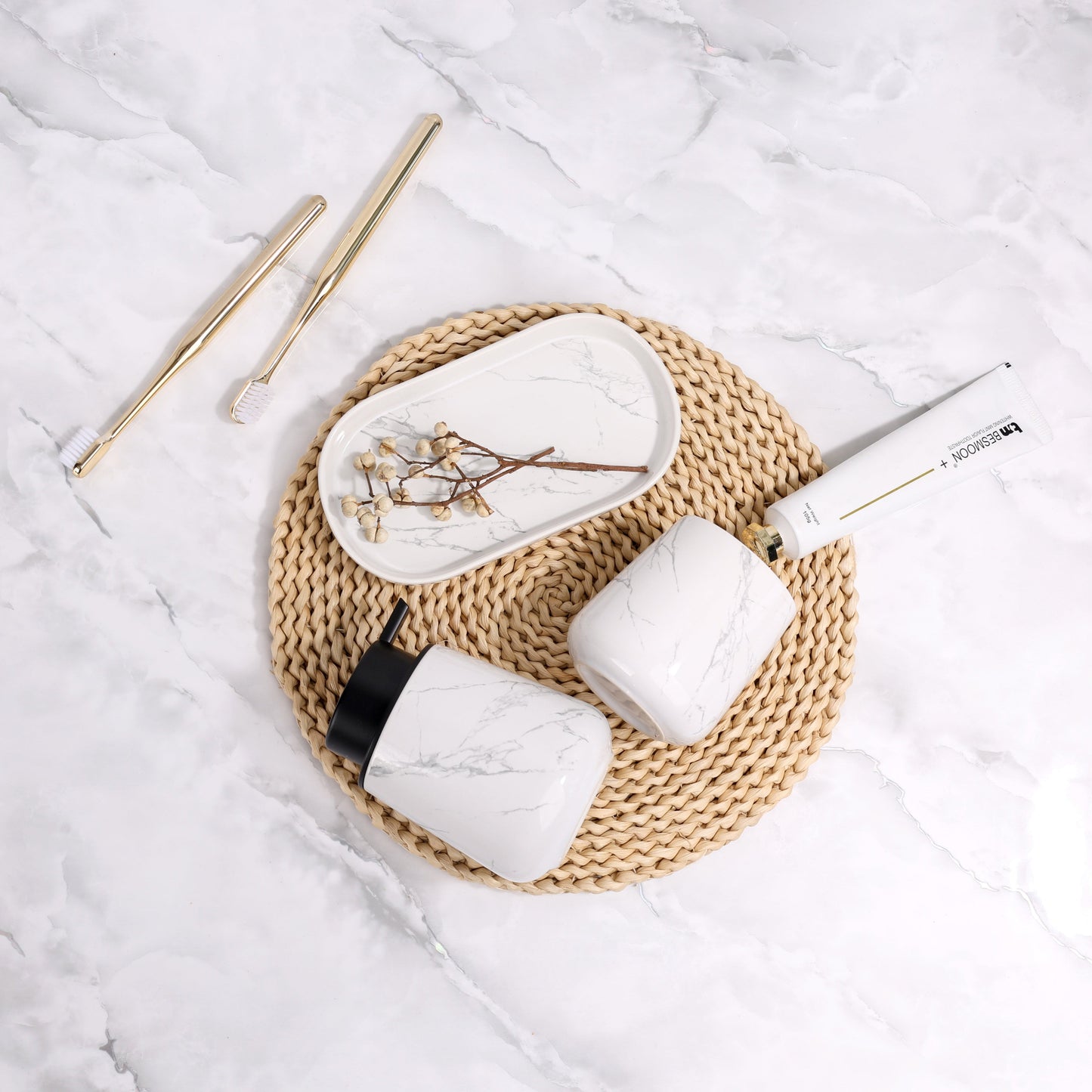 BosilunLife Marble Foaming Bathroom Set Recycled Eco-Clay