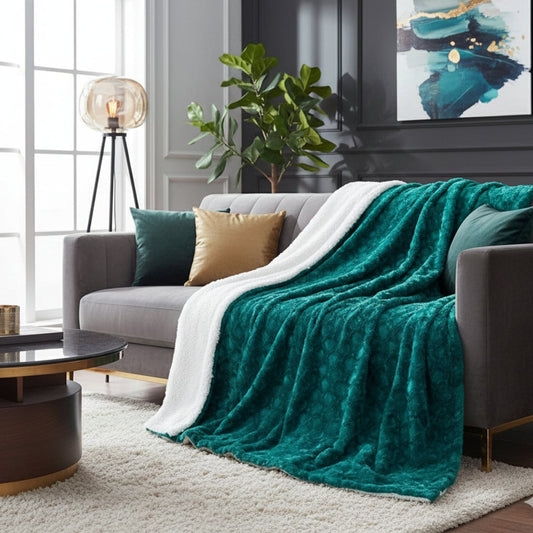 DaDa Bedding Mermaid Scales Emerald Green Blue w/ Sherpa Backside Faux Fur Throw Blanket (BL-171805)